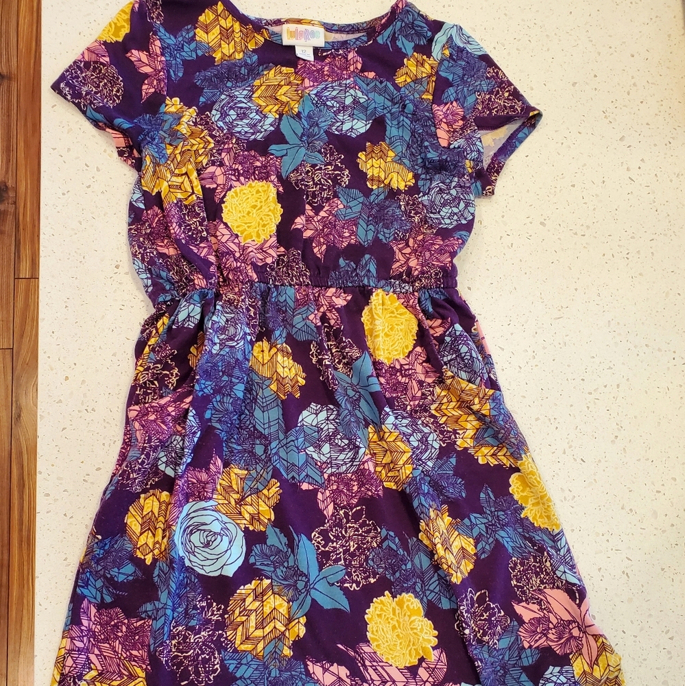 lularoe floral girls dress with pockets size 12